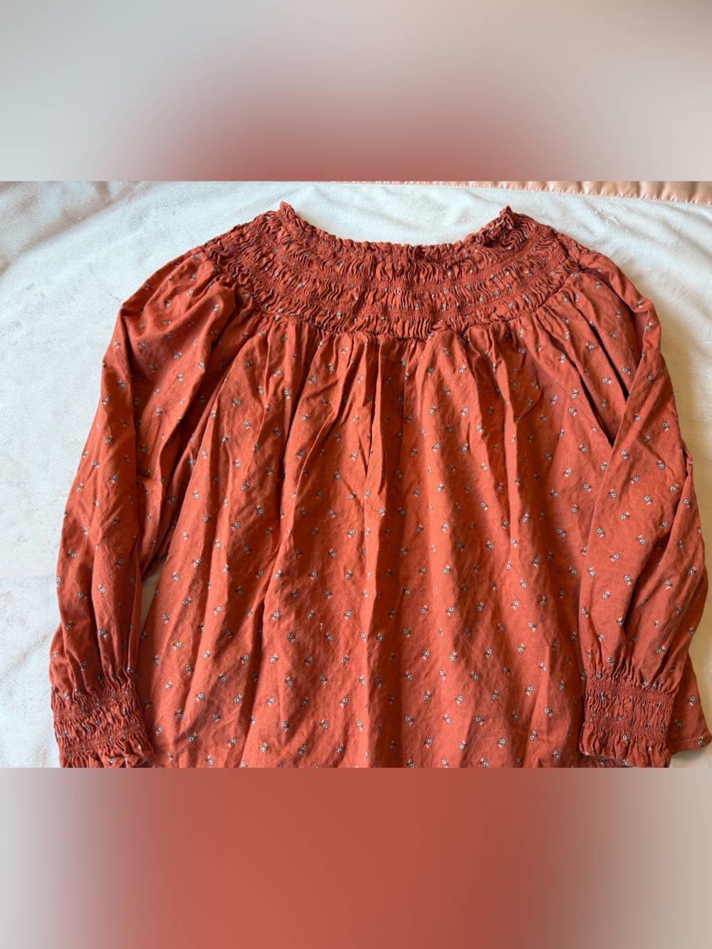 Rust Smocked Peasant off shoulder Blouse - Women